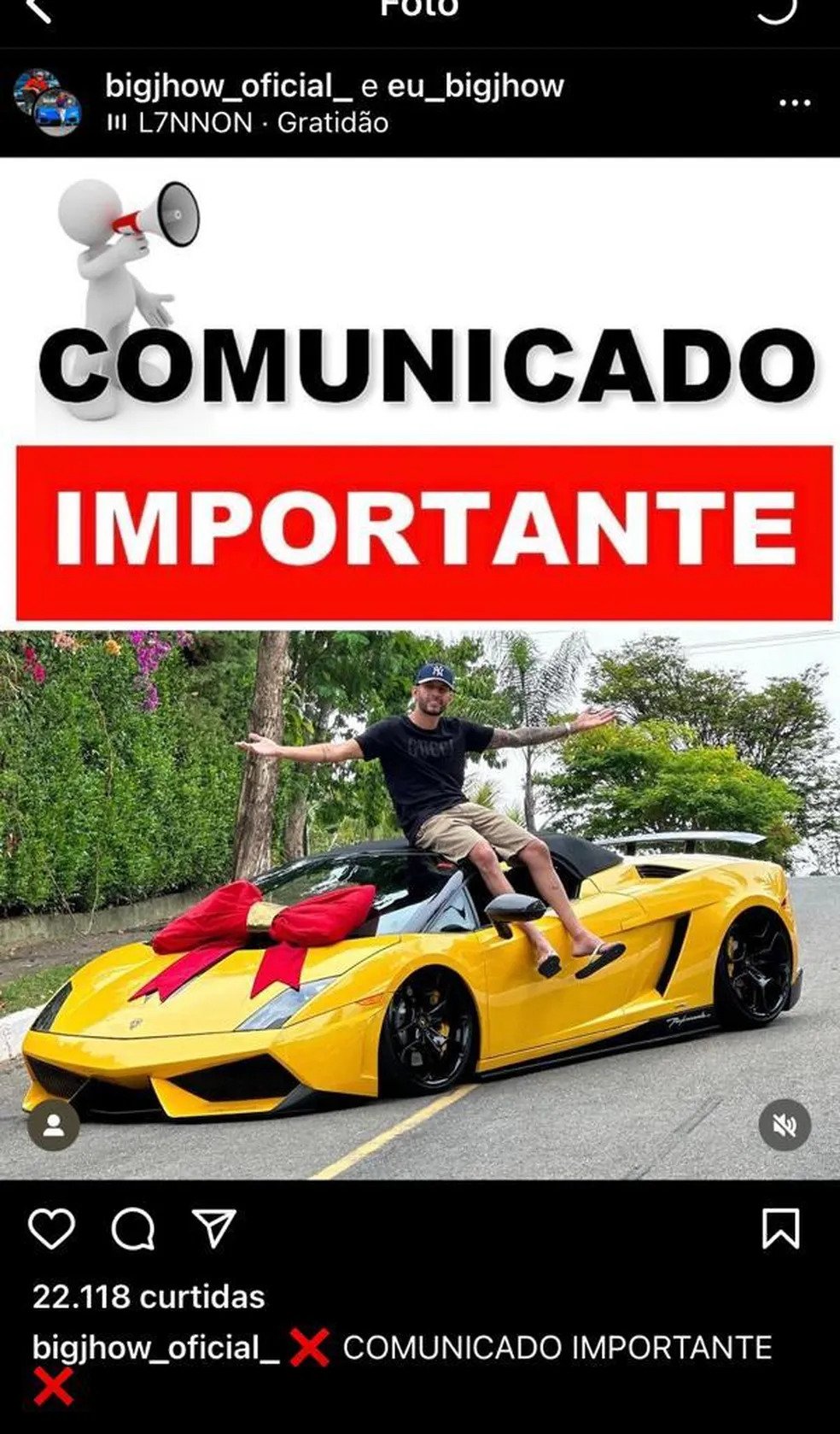 Influencer Big Jhow é preso na Grande BH por seguir com sorteio ilegal de carro de luxo