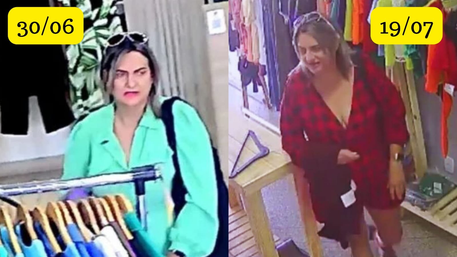 Vídeos flagra mulher acusada de furtar peças de roupas em loja do comércio de Valparaíso.