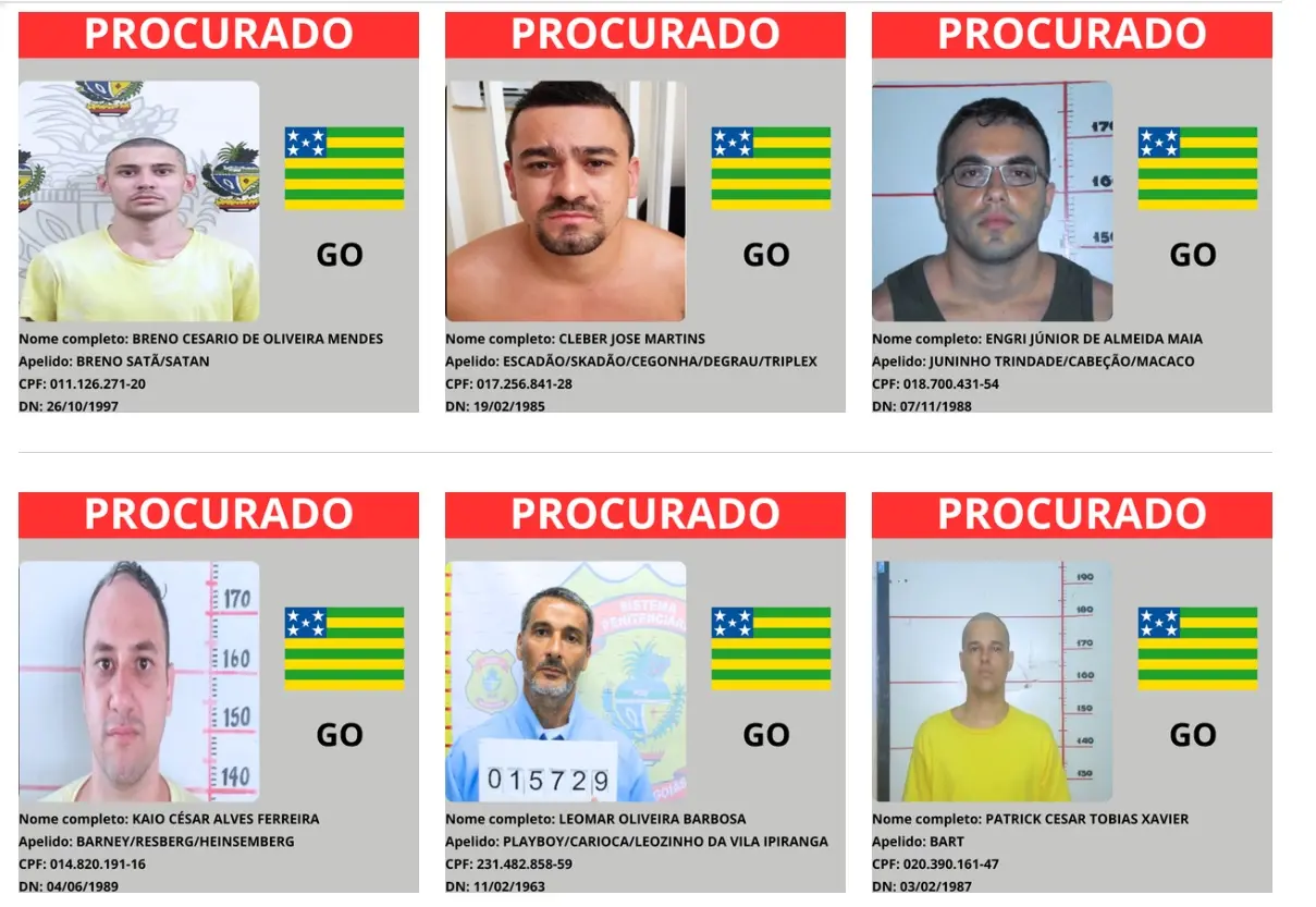 Veja quem são os goianos que estão entre os criminosos mais procurados do Brasil; veja quem são