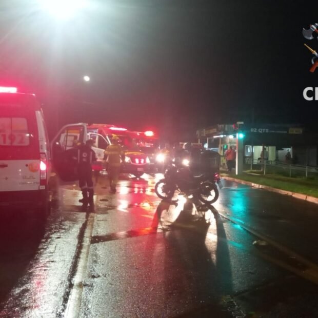 Atropelamento entre moto e pedestre deixa dois feridos em Sobradinho