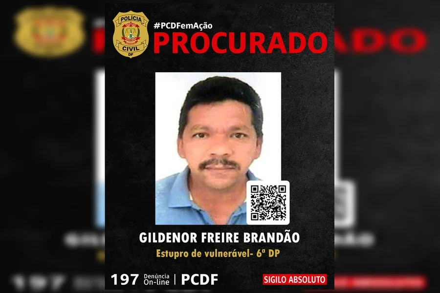 PCDF procura foragido suspeito de estuprar duas crianças